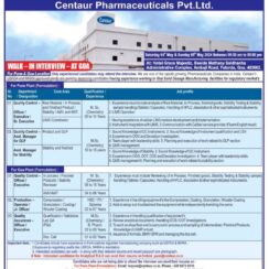 Centaur Pharmaceuticals – Walk-In Interviews on 4  & 5 May 2024 for Quality Control / Quality Assurance / Production