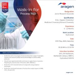 Aragen life sciences Walk-In Drive for Junior Research Associate on 04 May 2024