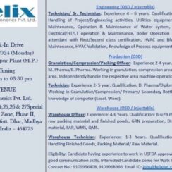 Felix Generics – Walk-In Drive 06 May 2024 For Engineering / Production / Technician / Warehouse @ M.P.