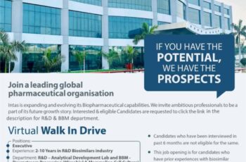 INTAS PHARMACEUTICALS Walk-In Drive FOR  R&D – Analytical Development / Micro / BBM department