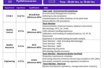 Dr.Reddy’s Career-Expo at Visakhapatnam API – Quality Control, Quality Assurance, Engineering, Safety