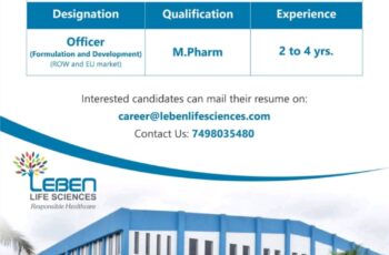 Hiring at Leben Life Sciences R&D Department Maharashtra