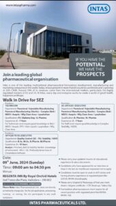 Intas Pharmaceuticals Ltd. Join a leading global pharmaceutical organisation Walk-In Drive for SEZ