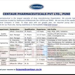 HIRING at Centaur Pharmaceutical as QA, QC, Engineering, (R&D)