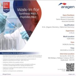 Walk-In for Synthesis R&D / Peptides R&D aragen Hyderabad