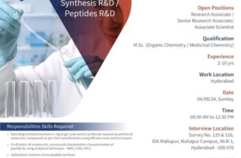 Walk-In for Synthesis R&D / Peptides R&D aragen Hyderabad