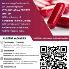 Hiring Candidates for LYFIUS PHARMA KAKINADA, ANDHRA PRADESH