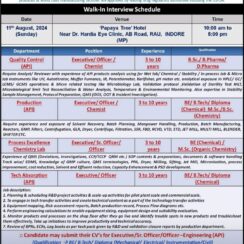 WALK-IN INTERVIEW at ipca for Quality Control / Production 11th August, 2024